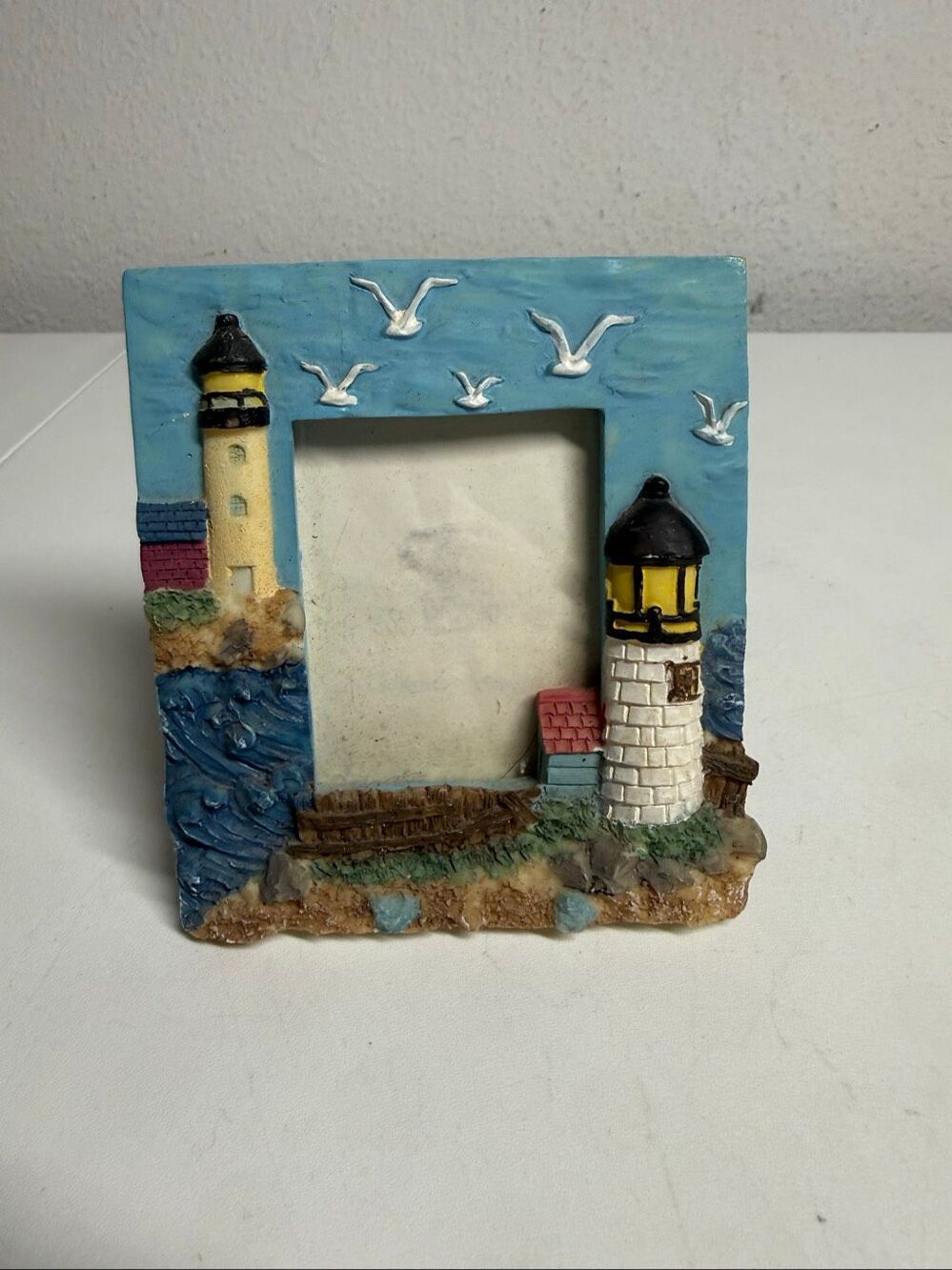 Rare Vintage Nautical Lighthouse Photo Frame Coastal Seaside Decor 4″ x 4.5″